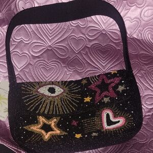 Embroidered Black and Pink Shoulder Bag
